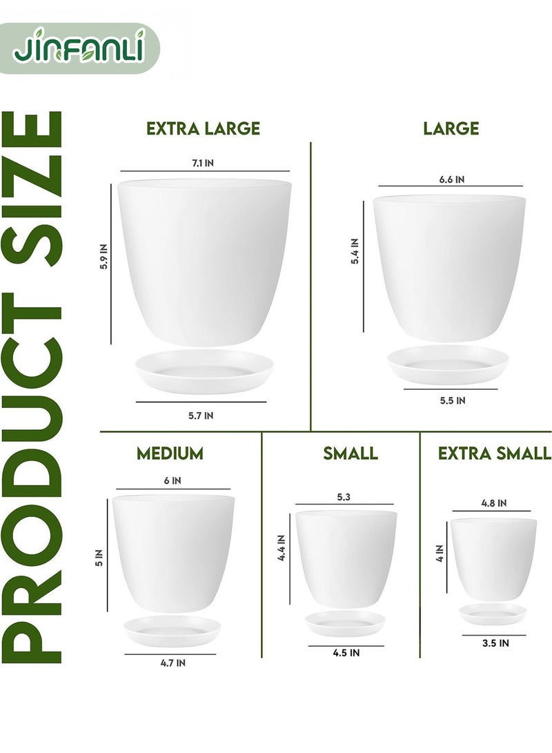 جين فان ل أنا مجموعة من 10 أواني زهور بلاستيكية، أواني نباتات بفتحات تصريف، أواني نباتات بفتحات تصريف وصينية، أواني زهور بلاستيكية عصرية مزخرفة لجميع النباتات الداخلية والعصاريات والزهور والمشاتل (أبيض) - Image 2